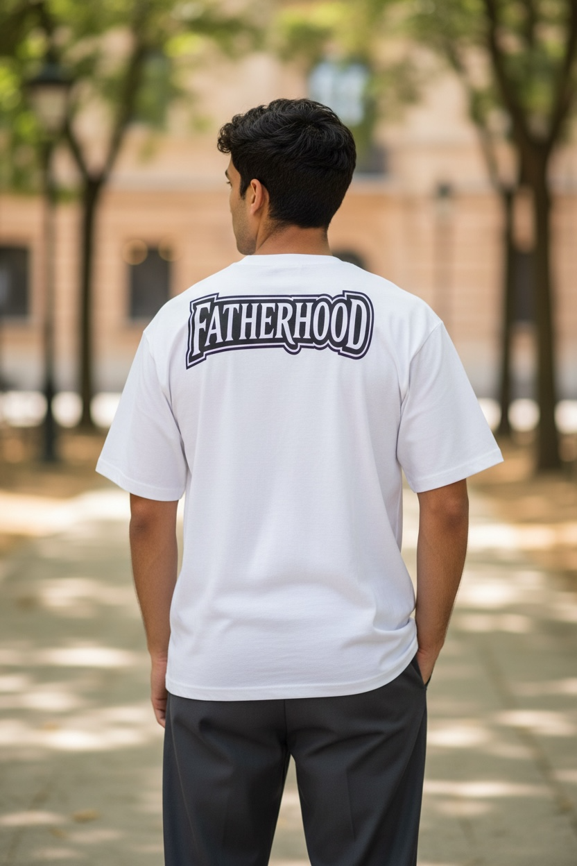 WHAT HOOD YOU FROM (front) FATHERHOOD (back) Short Sleeve T-Shirt